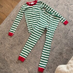 Hanna Andersson Green and White Striped Pajama Set with Red Accents
